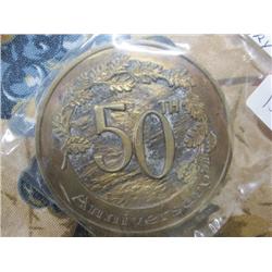 Vintage Bronze Paperweight 50th Anniversary Medallion