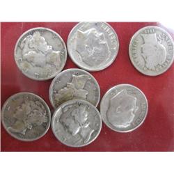 Seven Assorted U.S. Silver Dimes