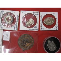 1966 Bronze Swimming Medal, American Red Cross Pin & Three Religious Pendants