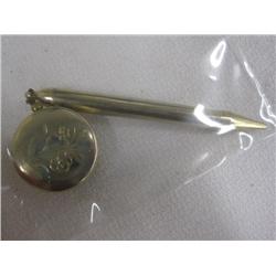 Ladies Pin Back Broach w/Lead Pencil on Chain Extension