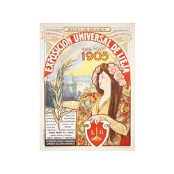 EXPOSICION UNIVERSAL DE LIEJA ABRIL-NOV.BRE. 1905. 1905. 108x80cm. (42x31in.). Litografía. A-