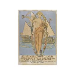 1ª EXPOSICIÓN DE LA INDUSTRIA HOTELERA. BARCELONA. GALI, F. 1927. 105x74cm. (41,5x29in.). Lit