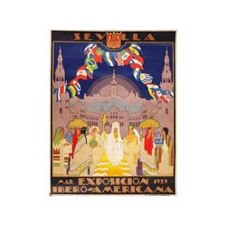 EXPOSICION IBERO-AMERICANA. BACARISAS, G. 1929. 158x120cm. (62x47in.). Litografía. A-. Entela