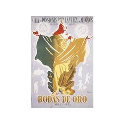 CAJA DE PENSIONES PARA LA VEJEZ Y DE AHORROS. BODAS DE ORO. PALLARES, ANGEL. 1954. 99x67cm. (