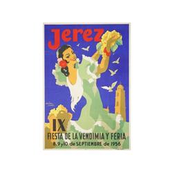 JEREZ. IX FIESTA DE LA VENDIMIA Y FERIA. ALVAREZ GAMEZ. 1956. 95x65cm. (37,5x25,5in.). Litogr