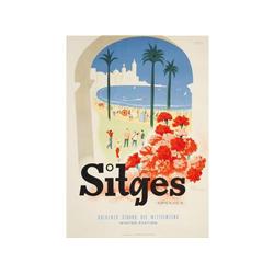 SITGES. REY PADILLA. (1940 CA.). 67x48cm. (26,5x19in.). Litografía. A. TURISMO. ESPAÑA.