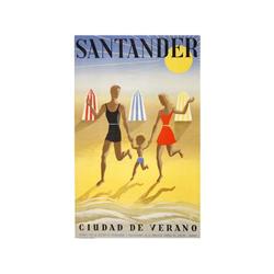 SANTANDER CIUDAD DE VERANO. 1942. 100x62cm.(40x24in.). Litografía. A. Entelado. TURISMO. ESPA