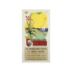 FIESTAS DEPORTIVAS DE INVIERNO MALAGA. PUYA. 1951. 47x25cm. (18,5x10in.). Litografía. A-. DEP