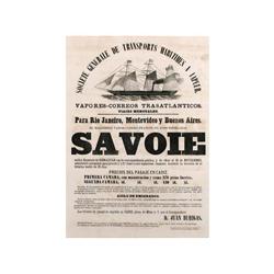 SOCIETE GENERALE DE TRANSPORTS MARITIMES. VAPOR-CORREO SAVOIE. (1875 CA.). 76x52cm. (29,9x20,