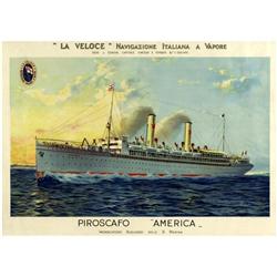 LA VELOCE. PIROSCAFO ´AMERICA´. (1915 CA.). 97x137cm. (38,2x54in.). Litografía. A-. Entelado.