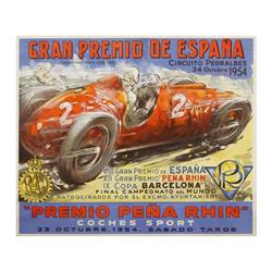GRAN PREMIO DE ESPAÑA. CIRCUTIO DE PEDRALBES. GARCIA. 1954. 40x47cm. (16x18,5in.). Litografía