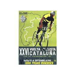 XXVI VUELTA CICLISTA A CATALUÑA. 1946. 100x70cm. (40x27in.). Litografía. A-. Entelado. BICICL