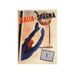 ITALIA-SPAGNE INCOM. (1930 CA.). 67,5x48cm. (26,5x19in.). Litografía. A-. Entelado. FUTBOL.