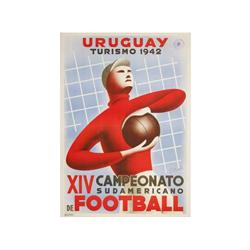 URUGUAY TURISMO1942. XIV CAMPEONATO SUDAMERICANO FOOTBALL. BONELLI, J. 1942. 72x51cm. (28x20i