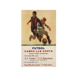 FUTBOL CAMPO LAS CORTS. GRANDES PARTIDOS INTERNACIONALES. SEGRELLES, J. 1950. 50x33cm. (20x13