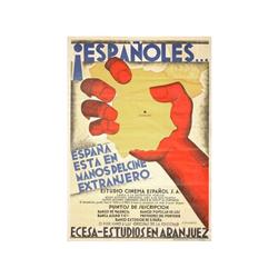 ESPAÑOLES. ESPAÑA ESTA EN MANOS DEL CINE EXTRANJERO. ESPLADIU. (1937 CA.). 99x69cm. (39x27in.