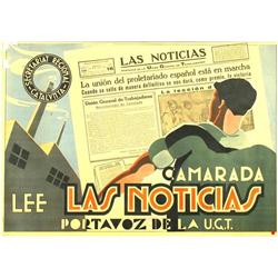 CAMARADA LEE LAS NOTICIAS. PORTAVOZ DE U.G.T. 1938. 70x100cm. (27x40in.). Litografía. B+. Pér
