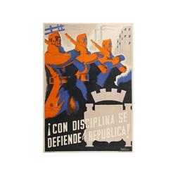 ¡CON DISCIPLINA SE DEFIENDE LA REPUBLICA!. PARRILLA. 1937. 100x70cm. (40x27in.). litografía.