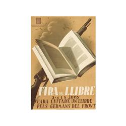 FIRA DEL LLIBRE. CADA CIUTADA UN LLIBRE PELS GERMANS DEL FRONT. FABREGAS. (1937 CA.). 100x70c