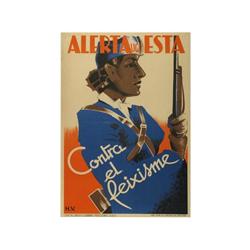 ALERTA UGT ESTA CONTRA EL FEIXISME. H.V. (1937 CA.). 100x70cm. (40x27in.). Litografía. A-. En