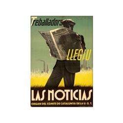 TREBALLADORS LLEGIU ´LAS NOTICIAS´. 1937. 100x70cm. (40x27in.). Fotomontaje. A.-. GUERRA CIVI