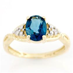 1.28Ct London Blue Topaz & Diamond 9K Gold Ring (JEW-9012X)