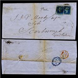 1851 RARE GB 2p Blue Duo on Cover (STM-1289)