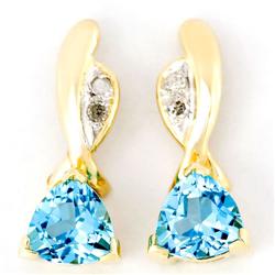 1.20Ct Swiss Blue Topaz Diamond 9K Gold Earrings (JEW-9047X)