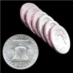 1950P/D FBL Franklin 50c Silver AU58-MS60 6pc Roll (COI-7662)