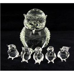Handcrafted Glass Owl Mom & Kids (DEC-378)