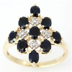 1.96Ct Black Sapphire Diamond Solid 9K Gold Ring (JEW-9033X)