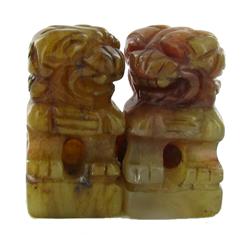 62ct Handcarved Burma Jade Fu Dog Pair (ANT-1068)