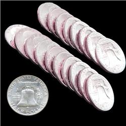 1954D FBL Franklin 50c Silver MS64-65 18pc Roll (COI-7670)