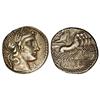 Image 1 : Denario. 90 a.C. VIBIA-2. C. Vibius C. f. Pansa. Anv.: Cabeza laureada de Apolo a derecha, debajo de