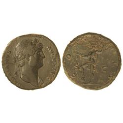 Sestercio. Acuñada el 125-128 d.C. ADRIANO. Anv.: HADRIANVS AVGVSTVS. Cabeza laureada a derecha. Rev