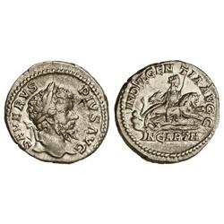 Denario. Acuñada el 201-210 d.C. SEPTIMIO SEVERO. Anv.: SEVERVS PIVS AVG. Cabeza laureada a derecha.