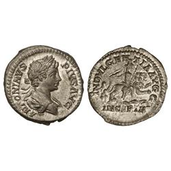 Denario. Acuñadda el 201-206 d.C. CARACALLA. Anv.: ANTONINVS PIVS AVG. Busto laureado a derecha. Rev