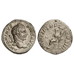 Denario. Acuñada el 209 d.C. CARACALLA. Anv.: ANTONINVS PIVS AVG. Cabeza laureada a derecha. Rev.: P