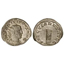 Antoniniano. Acuñada el 248 d.C. FILIPO I. Rev.: SAECVLARES AVGG. Pedestal con la inscripción COS II