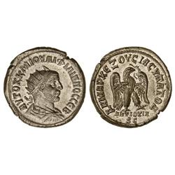 Tetradracma. 244-249 d.C. FILIPO I. SIRIA. Anv.: Busto radiado a derecha. Rev.: Águila en pie a dere