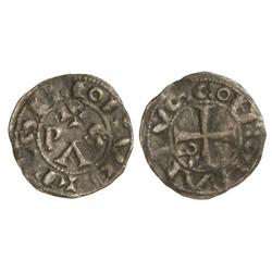 Òbol. GIRARD II. COMTAT ROSSELLÓ. Anv.: ROSILIONVS, en campo PAS y cruz. Rev.: GIRARDVS COME, cruz i