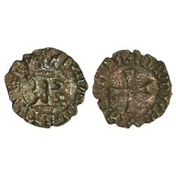 Cornado. CATALINA y JUAN. Anv.: IOHANES.KATERINA. IK coronadas. Rev.: ¶:SIT:NOMEN:DOMINI:B:. Cruz in