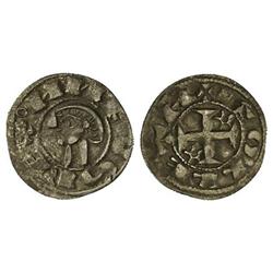 Dinero. ALFONSO I. TOLEDO. Anv.: ¶ANFVS REX. Efigie a izquierda. Rev.: ¶TOLLETA. Cruz interior. Estr