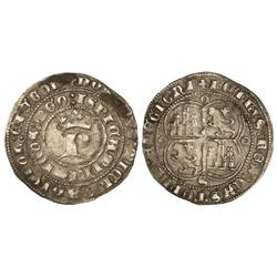 Real. PEDRO I. SEVILLA. Anv.: ¶DOMINVS:MICHI:ADIVTOR:ETEGOD/ISPICIAM INIMICOS:MEO:. P coronada. Rev.