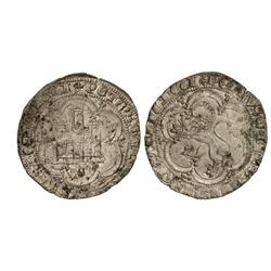 4 Maravedís. PEDRO I. SEVILLA. Anv.: Castillo, debajo S. Rev.: León rampante. Vellón rico. (Acuñació