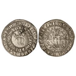 Real. ENRIQUE II. SEVILLA. Anv.: ¶DOMINVS:MICHI:AIVTOR:EDEGO:D/ISPICIAM:INIMICOS:MEO¶. EN coronadas.