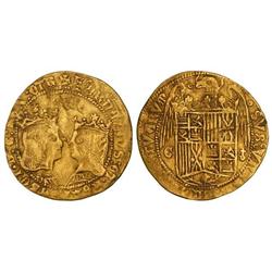 Doble Excelente. GRANADA. Anv.: ¶FERNANDVS¶ET¶hELISABET¶D¶G¶REX¶ET R. Rev.: ¶SVB¶VMBRA¶ALARVM¶TVARVM