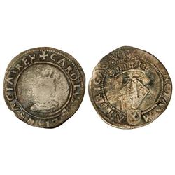 Ral. VALENCIA. Anv.: ¶CAROLVSxDEIxGRACIAxREX. Rev.: ¶(VALE)NCIAxM-AIORICAxRV. 2,20 grs. Sin adornos