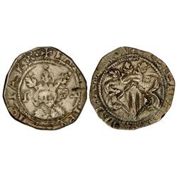 Doblón de 6 Sous. 1(5)92. VALÈNCIA. Anv.: Fecha 1(5)92 con el 2 girado. (Repintada). MUY RARA. Cal-4