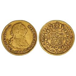 2 Escudos. 1776. MADRID. P.J. Pequeña contramarca flor de cuatro pétalos en anverso. Cal-449. MBC-/M